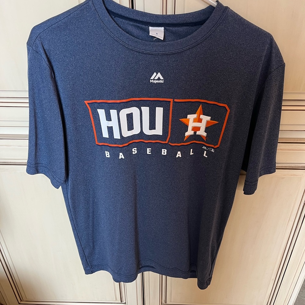 Majestic Houston Baseball Tee in Navy and Orange